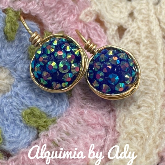 Alquimia Blue and Gold Cabochon Earrings - Picture 1 of 1